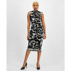 バースリー レディース ワンピース トップス Women's Geo-Print Mesh Mock-Neck Dress, Created for Macy's Black/bar White