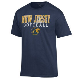 チャンピオン メンズ Tシャツ トップス College of New Jersey Lions Champion Stack Logo Softball Powerblend TShirt Navy