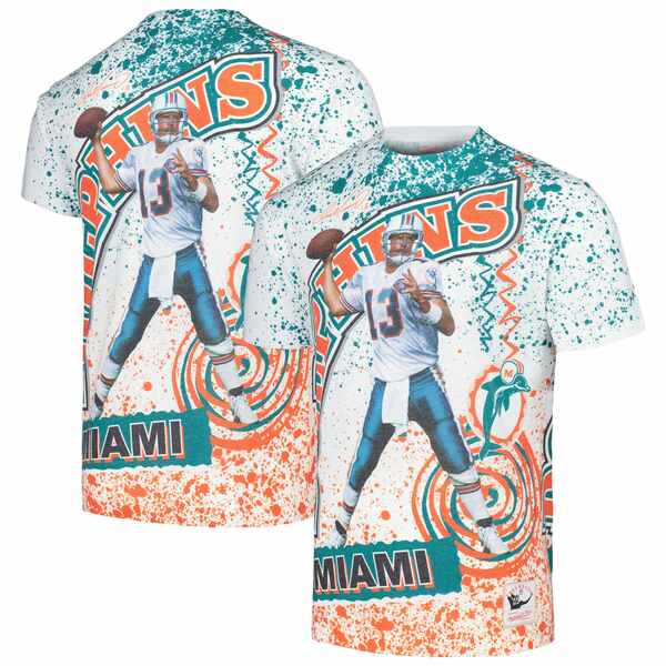 【送料無料】 ミッチェル&ネス メンズ Tシャツ トップス Dan Marino Miami Dolphins Mitchell & Ness Retired Player Name & Number Burst TShirt Whiteのサムネイル