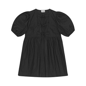 �K�j�[ ���f�B�[�X �����s�[�X �g�b�v�X Cotton poplin tie string mini dress Black
