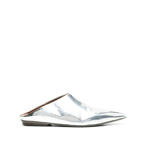 �}�[�V�� ���f�B�[�X �T���_�� �V���[�Y Pointed-toe flat leather mules Silver