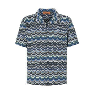 �~�b�\�[�j �����Y �V���c �g�b�v�X Zig-zag short-sleeved shirt Blue