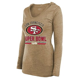 マジェスティックスレッズ レディース Tシャツ トップス San Francisco 49ers Majestic Threads Women's Super Bowl LVIII Hard Court Lightweight TriBlend Long Sleeve VNeck Hoodie TShirt Gold