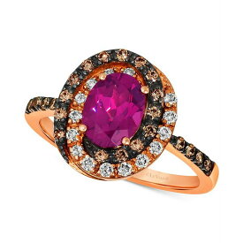 ルヴァン レディース リング アクセサリー Raspberry Rhodolite (1-3/8 ct. t.w.) & Diamond (3/8 ct. t.w.) Halo Ring in 14k Rose Gold Rhodolite