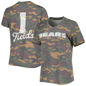 マジェスティックスレッズ レディース Tシャツ トップス Justin Fields Chicago Bears Majestic Threads Women's Name & Number VNeck TriBlend TShirt Camo