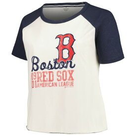 ソフト?アズ ア?グレープ レディース Tシャツ トップス Boston Red Sox Soft as a Grape Women's Plus Size Baseball Raglan TShirt White