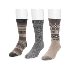 NNX Y u[c V[Y Microfiber Men's Boot Socks - 3 Pack Beige/Brown/Grey Stripe/Fairisle