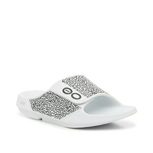 I[zHX Y T_ V[Y OOahh Sport Flex Slide Sandal - Men's White/Black Labyrinth Print