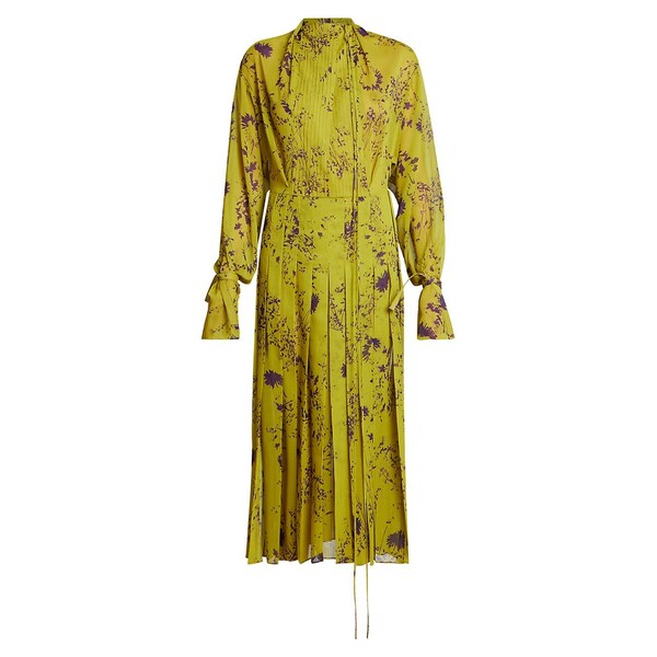 ヴィクトリア ベッカム レディース ワンピース トップス Pleated Silk Tea Dress yellow ochre violet