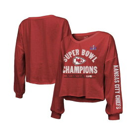 マジェスティック レディース Tシャツ トップス Women's Red Distressed Kansas City Chiefs Super Bowl LVIII Champions Always Champs Off-Shoulder Long Sleeve V-Neck T-shirt Red