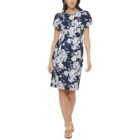 カルバンクライン レディース ワンピース トップス Women's Crewneck Short-Sleeve Sheath Dress Indigo Multi