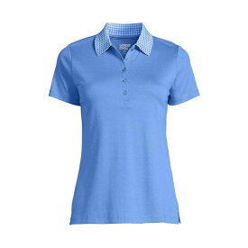 ランズエンド レディース カットソー トップス Women's Supima Cotton Short Sleeve Polo Shirt Chicory blue gingham