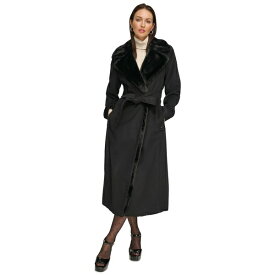 ダナ キャラン ニューヨーク レディース ジャケット＆ブルゾン アウター Women's Faux-Fur-Trim Maxi Wool Blend Wrap Coat Black