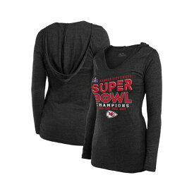 マジェスティック レディース Tシャツ トップス Women's Black Kansas City Chiefs Super Bowl LVIII Champions Loudmouth Tri-Blend V-Neck Long Sleeve Hoodie T-shirt Black