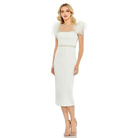 マックダガル レディース ワンピース トップス Women's Feather Cap Sleeve Pearl Embellished T-Length Fit Dress White