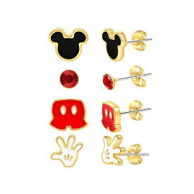 ディズニー レディース ピアス＆イヤリング アクセサリー Mickey Mouse Fashion Stud Earring - Classic Mickey, Black/Red/Gold - 4 pairs Black, red, white