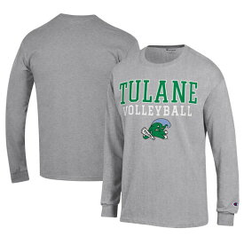 チャンピオン メンズ Tシャツ トップス Tulane Green Wave Champion Stacked Logo Volleyball Jersey Long Sleeve TShirt Gray