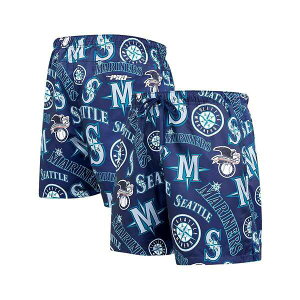�v���X�^���_�[�h �����Y �J�W���A���p���c �{�g���X Men's Aqua Seattle Mariners Toss Logo Woven Shorts Navy