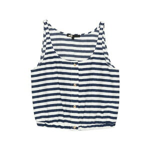 �}�[�W�� ���f�B�[�X �J�b�g�\�[ �g�b�v�X Striped-pattern button-fastening top Blue