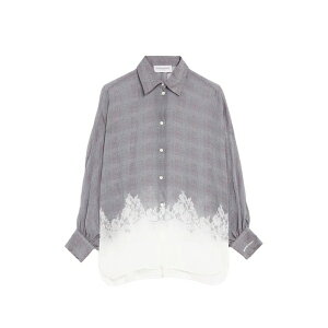 �G���}���m �V�F�����B�[�m ���f�B�[�X �V���c �g�b�v�X Georgette lace-trimmed gingham shirt Grey