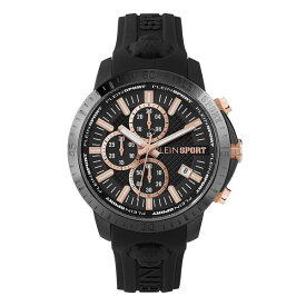 プレインスポーツ メンズ 腕時計 アクセサリー Men's Chronograph Date Quartz Plein Gain Black Silicone Strap Watch 43mm Ion Plated Black