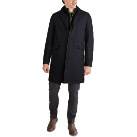 コールハーン メンズ ジャケット＆ブルゾン アウター Men's Layered Look Classic-Fit Twill Topcoat with Faux-Leather Trim Navy