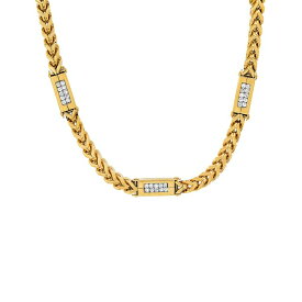 スティールタイム レディース ネックレス・チョーカー・ペンダントトップ アクセサリー Men's 18k Gold Plated Stainless Steel Wheat Chain and Simulated Diamonds Link Necklace Gold Plated