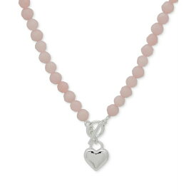 アンクライン レディース ネックレス・チョーカー・ペンダントトップ アクセサリー Silver-Tone Heart Stone Beaded Pendant Necklace, 16" + 3" extender Pink