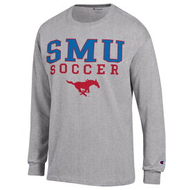 チャンピオン メンズ Tシャツ トップス SMU Mustangs Champion Soccer Stacked Logo Long Sleeve TShirt Heather Gray