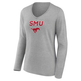 ファナティクス レディース Tシャツ トップス SMU Mustangs Fanatics Branded Women's Campus Long Sleeve VNeck TShirt Gray