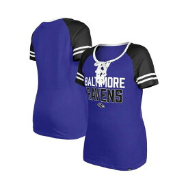 ニューエラ レディース Tシャツ トップス Women's Purple Baltimore Ravens Raglan Lace-Up T-shirt Purple