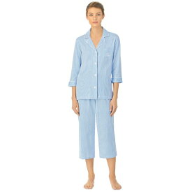 ラルフローレン レディース 帽子 アクセサリー Womens 3/4 Sleeve Cotton Notch Collar Capri Pant Pajama Set French Blue Stripe