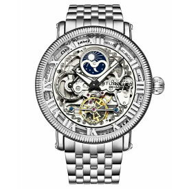 スターリング メンズ 腕時計 アクセサリー Men's Automatic Silver-Tone Stainless Steel Link Bracelet Watch 49mm White