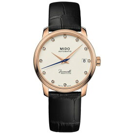 ミド レディース 腕時計 アクセサリー Women's Swiss Automatic Baroncelli III Heritage Diamond (1/10 ct. t.w.) Black Leather Strap Watch 33mm Ivory