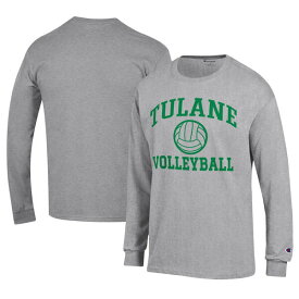チャンピオン メンズ Tシャツ トップス Tulane Green Wave Champion Stacked Logo Volleyball Jersey Long Sleeve TShirt Gray