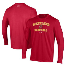 アンダーアーマー メンズ Tシャツ トップス Maryland Terrapins Under Armour Baseball Performance Long Sleeve TShirt Red