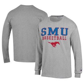 チャンピオン メンズ Tシャツ トップス SMU Mustangs Champion Icon Logo Basketball Jersey Long Sleeve TShirt Gray
