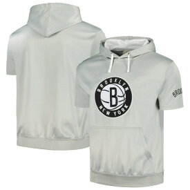 ファナティクス メンズ パーカー・スウェットシャツ アウター Brooklyn Nets Fanatics Branded Short Sleeve Pullover Hoodie Silver/White