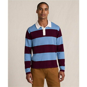 YGh Y jbg&Z[^[ AE^[ Men's Long Sleeve Cotton Rugby Sweater Polo Burgundy/persian blue stripe
