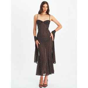 �~�X �T�[�N�� ���f�B�[�X �����s�[�X �g�b�v�X Women's Yadira Brown Base Polka Dot Chiffon Maxi Dress Brown