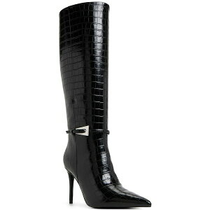 Ah fB[X u[c V[Y Women's Tifanny Knee High Pointed Toe Boots Black Croc