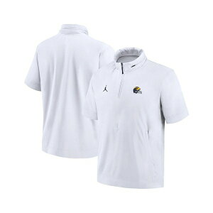 �W���[�_�� �����Y �p�[�J�[�E�X�E�F�b�g�V���c �A�E�^�[ Men's White Michigan Wolverines 2024 Sideline Coach Short Sleeve Half-Zip Hoodie Jacket White, Navy