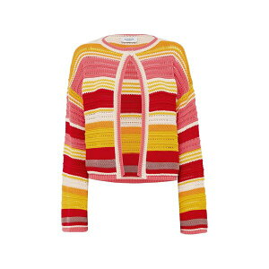 ���l�E�X ���f�B�[�X �J�[�f�B�K�� �A�E�^�[ Striped-pattern knitted cardigan Red