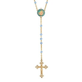 シンボルスオブフェイス レディース ネックレス・チョーカー・ペンダントトップ アクセサリー 14K Gold-Dipped Mary and Child Decal Beaded Rosary Blue