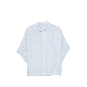 120�����m ���f�B�[�X �V���c �g�b�v�X Stripe-pattern shirt Blue
