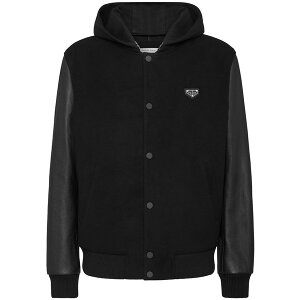 �t�B���b�v�v���C�� �����Y �W���P�b�g���u���]�� �A�E�^�[ Leather sleeves hooded bomber jacket Black