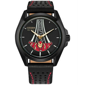 V`Y fB[X rv ANZT[ Eco-Drive Men's Marvel Tony Stark Kinda Sorta Famous Black Leather Strap Watch 43mm Black