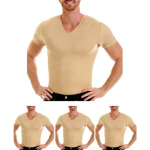 �C���X�^�X���� �����Y �V���c �g�b�v�X Men's Big & Tall Insta Slim 3 Pack Compression Short Sleeve V-Neck T-Shirts Tan