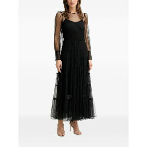 �c�C���Z�b�g ���f�B�[�X �����s�[�X �g�b�v�X Lace-trim polka-dot maxi dress Black