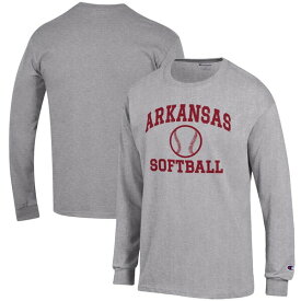 チャンピオン メンズ Tシャツ トップス Arkansas Razorbacks Champion Softball Icon Long Sleeve TShirt Gray